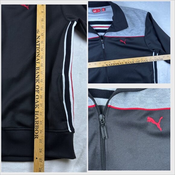 Puma Mens Full-Zip Track Jacket Black/Gray Red Striper Sz L Comfy Streetwear - Picture 8 of 11